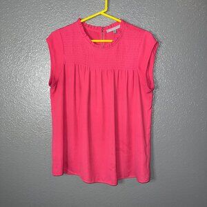Size M Daniel Rainn Hot Pink Blouse | Smocked Ruffle Neck Barbiecore Top